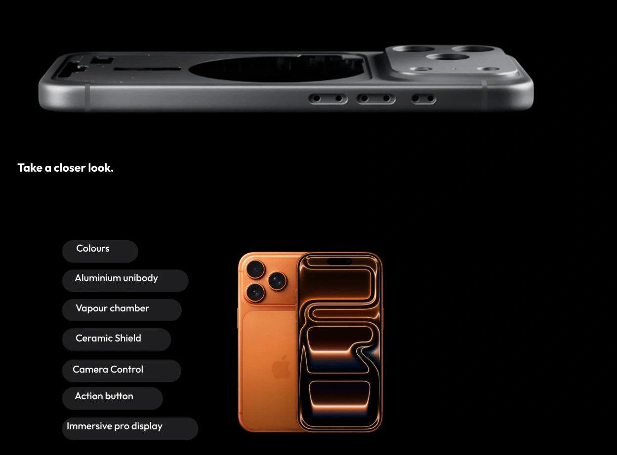 Apple iPhone 17 Pro Max (1TB, Cosmic Orange) – Design Info