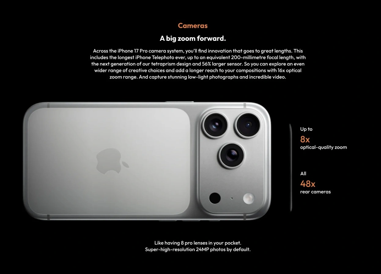 Apple iPhone 17 Pro Max (512GB, Silver) – Design Info