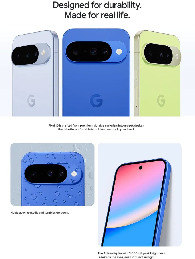 Google Pixel 10 5G (12GB RAM, 256GB, Frost) – Design Info