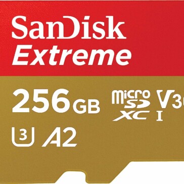 SanDisk 256GB Extreme MicroSD Card, 160MB/s Read, 90MB/s Write, C10, UHS, U3, V30, A2 for Smartphones, Action Cams & Drones