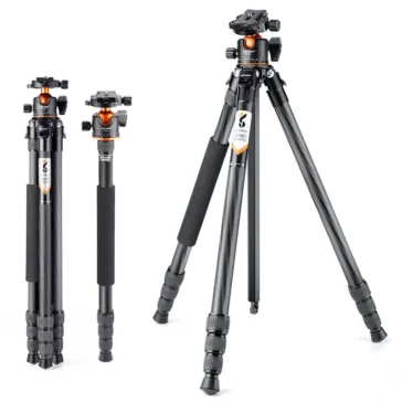 K&F Concept Professional Carbon Fiber Tripod with Monopod and Ball Head (15Kg Payload, 5 Section), 254C4+BH-36L
