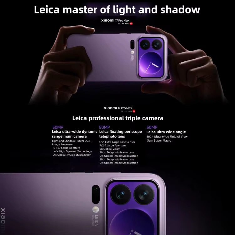 Camera setup Xiaomi 17 Pro Max 5G 12GB/512GB – Purple – Design Info
