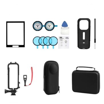 Insta360 X3 Accessories Combo Kit - Generic - Screen Guard, Lens Guard, Silicon Case, Silicon Cover, Vlogging Cage & Carrying Case Large Size