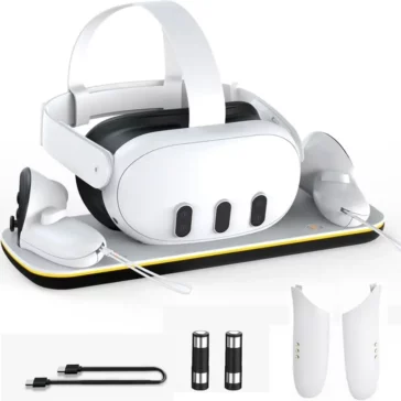 Meta Quest 3 Charging Dock Station Compatible with Oculus Meta 3 Headset and Controllers, Fast VR Charging Station with LED Light