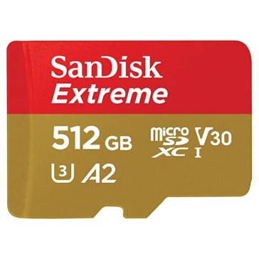 SanDisk 512GB Extreme microSD Card UHS I A2, 190MB/s Read, 130MB/s Write for 4K Video on Smartphones, Action Cams & Drones