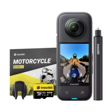 Insta360 X3 Motorcycle Kit Set - Camera + Accessories + 2 in 1 Selfie Stick + 64gb Memory Card + Lens Cap
