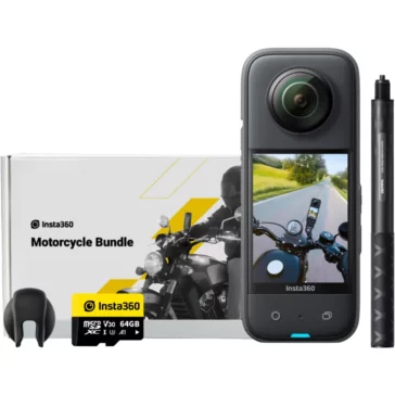 Insta360 X3 Motorcycle Kit Set - Camera + Accessories + 2 in 1 Selfie Stick + 64gb Memory Card + Lens Cap