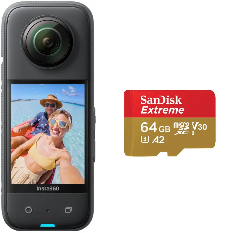 Insta360 X3 with 64Gb Memory Card Combo, Dual-Mode 360, Dual-Lens 360  Auto-Stitched Camera