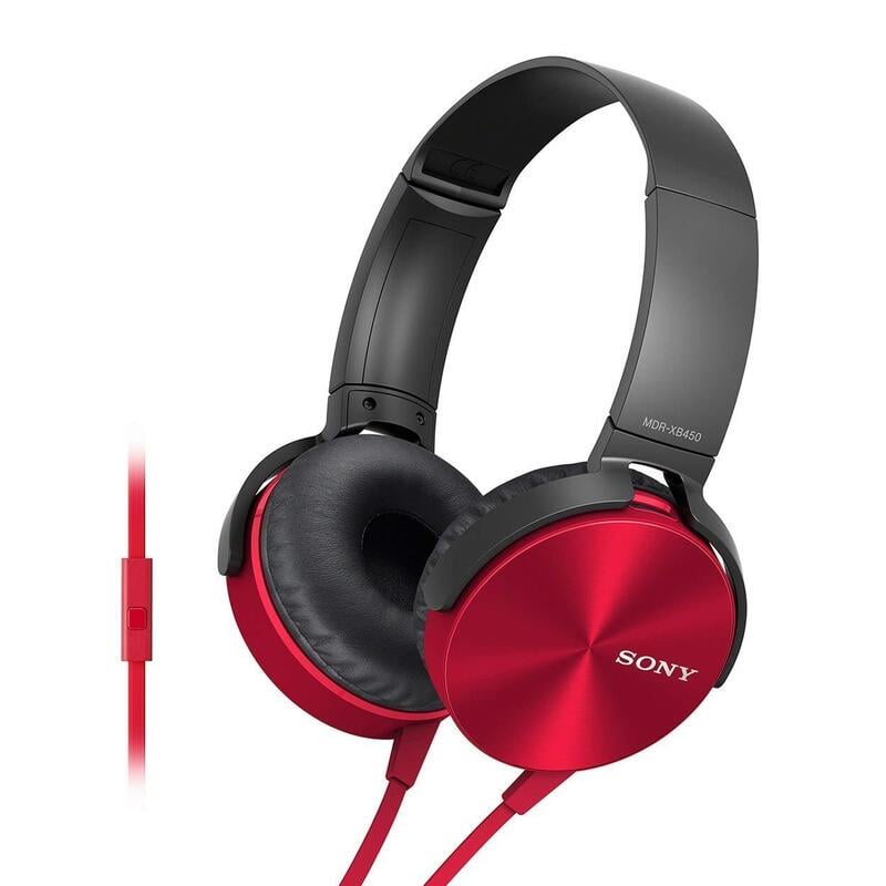 Sony Extra Bass MDR-XB450AP On-Ear Wired Headphones with Mic (Red)