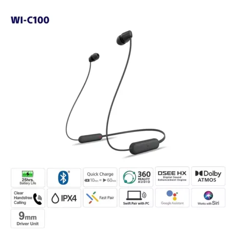 Sony WI-C100 Wireless In-Ear Headphones (Black) – Design Info
