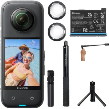 Insta360 X3 Creator Kit with Sticky Lens Guards + Battery + Bullet Time Accessory Bundle Invisible Stick Combo