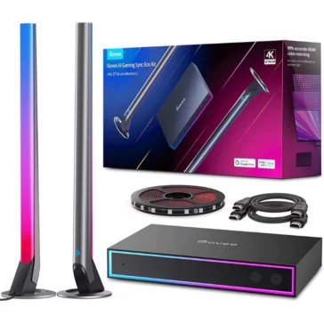 Govee AI Gaming Sync Box Kit, with Light Bars and Monitor Back Light, HDMI2.0 4K Gaming Box, RGBIC LED Light Strip for 27-34 inch Monitors, Works with Alexa, Google Assistant, and CEC, 3 HDMI In 1 Out