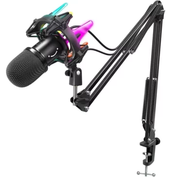 FIFINE K651 Amplirocket Dynamic USB Microphone, Computer Podcast Mic Kit with Mute Button Shock Mount Boom Arm Stand
