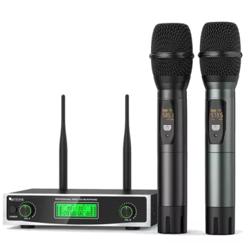 FIFINE K040 Wireless Microphone System, Two Handheld Dynamic Cordless Mic and Dual Channel Receiver
