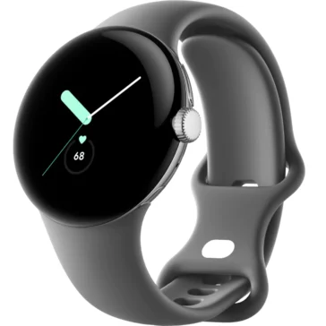 Google Pixel Watch Silver Stainless Steel Smartwatch 41mm with Charcoal Active Band Wifi/BT - Silver/Charcoal - Imported