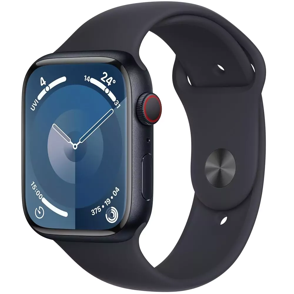 Apple Watch Series 9, GPS+Cellular with Midnight Sport Band M/L (45mm  Display, Midnight Aluminium Case)