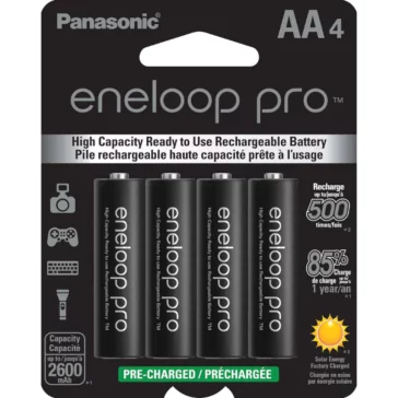 Panasonic Eneloop, Up to 2550 mAH Pro AA high Capacity Ni-MH Pre-Charged Rechargeable Batteries, Pack of 4
