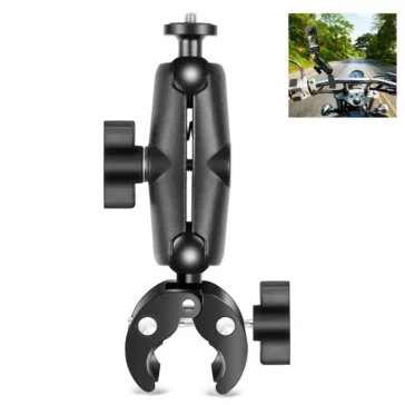 Handlebar Clamp Motorbike Mount Aluminium Heavy Duty for Insta360, GoPro Hero, DJI, with Double Ball Head Super Clamp Mount Adapter, GP47