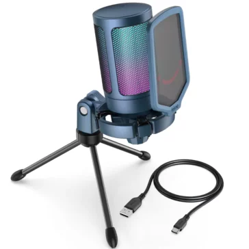 FIFINE A6V (Blue) Gaming USB Microphone for PC PS5, Condenser Mic with Quick Mute, RGB Indicator, Tripod Stand, Pop Filter, Shock Mount, Gain Control FIFINE A6V (Blue) Gaming USB Microphone for PC PS5, Condenser Mic with Quick Mute, RGB Indicator, Tripod Stand, Pop Filter, Shock Mount, Gain Control