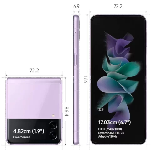 Samsung Galaxy Z Flip3 5G 256GB, Lavender (Imported) – Design Info