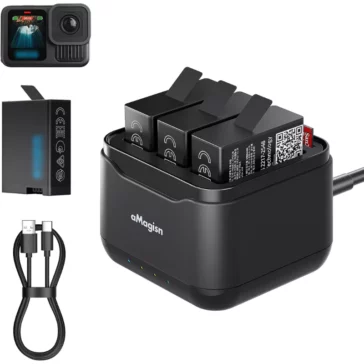 Gopro Hero 13 Charging Hub for Battery with USB Type-C Interface, Charging Cable (3 Batteries Open Slot Battery Charging Hub)