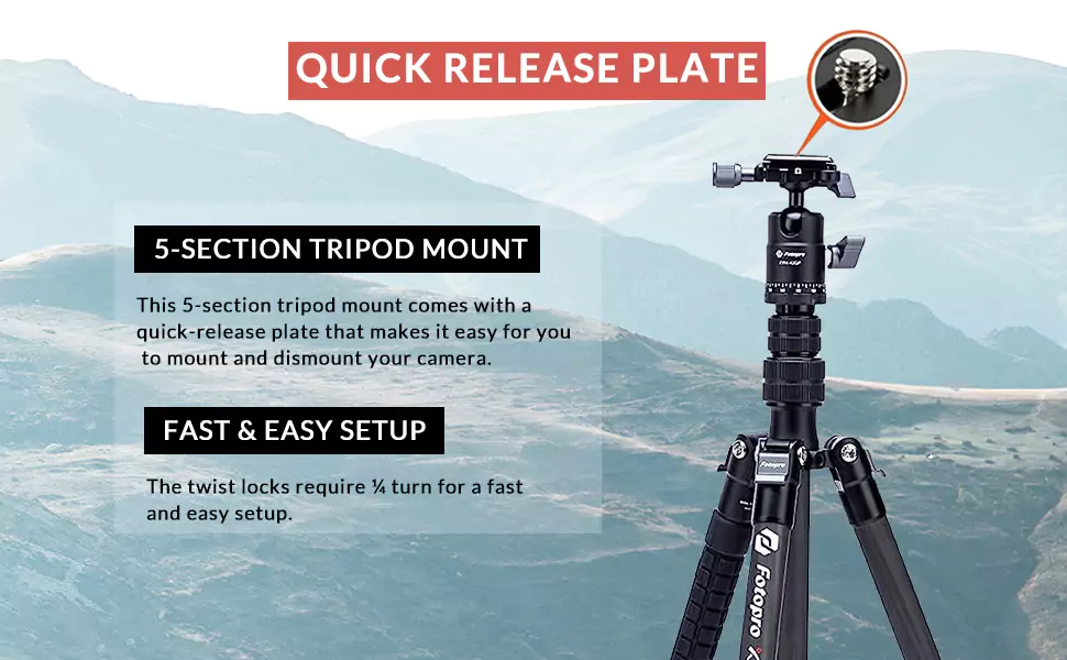 Fotopro X-Go E2 5-Section Carbon Fiber in Tripod, Built