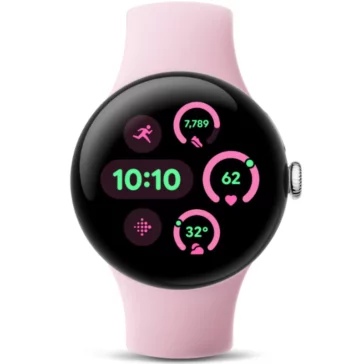 Google Pixel Watch 3 (41mm) Smartwatch With Rose Quartz Band, Wi-Fi, Polished Silver