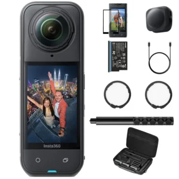 Insta360 X5 360 Action Camera Essentials Bundle (Invisible Stick, Lens Guard, Lens Cap, Carry Case, Battery, Tempered Glass)