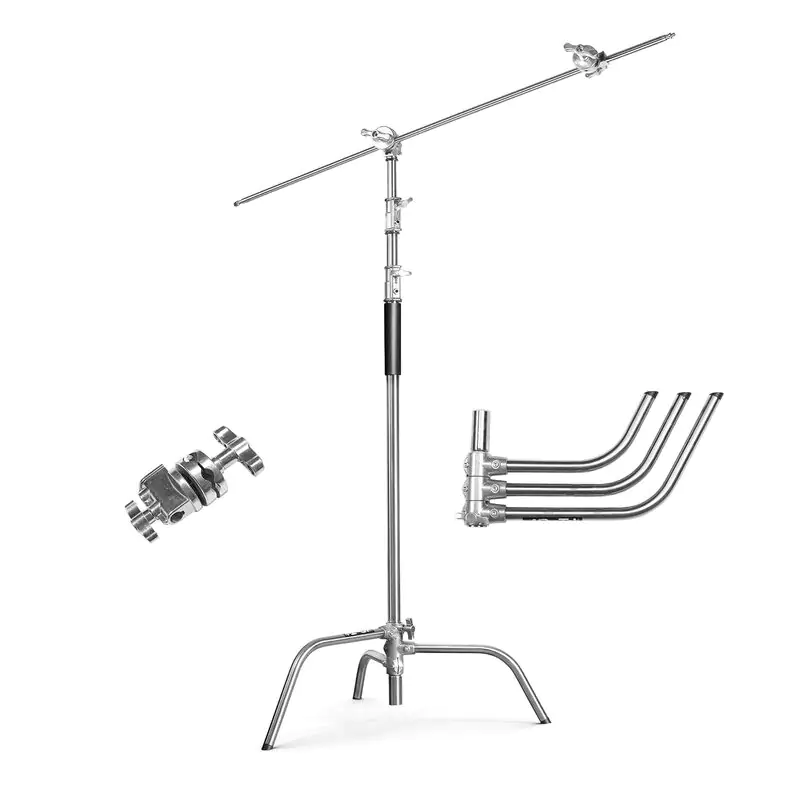 C-Stand with Arm Heavy Duty, Detachable Base, Stainless Boom Rod