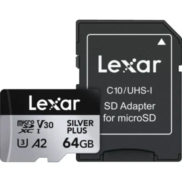 Lexar 64GB Professional SILVER PLUS UHS-I microSDXC Memory Card with SD Adapter
