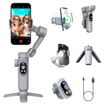 AOCHUAN Smart X Smartphone Gimbal Stabilizer Handheld 3-Axis Phone Gimbal with LED Fill Light (Grey)