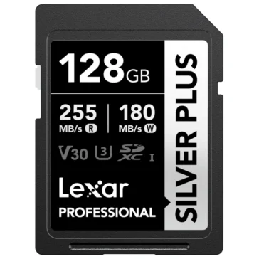 Lexar 128GB Professional (SILVER PLUS, UHS-I) SDXC Memory Card, Upto 255MB/s read, Upto 180MB/s