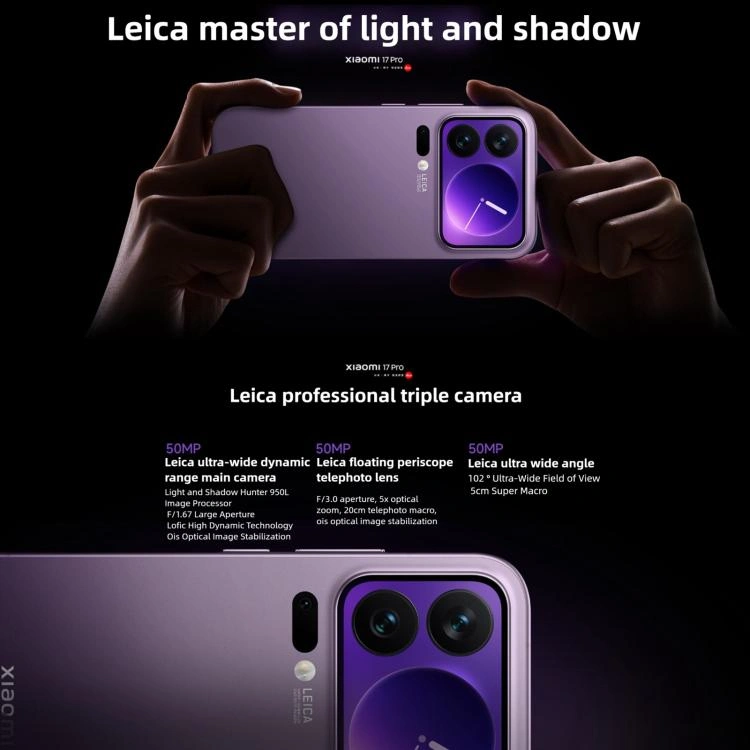 Xiaomi 17 Pro12GB 512GB パープル系カラー Xiaomi 17 Pro 5G 12GB/512GB – Purple – Design Info