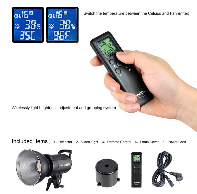 Contents of godox sl60 video light kit