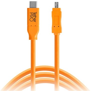 Tether Tools TetherPro USB Type-C Male to 8-Pin Mini-USB 2.0 Type-B Male Cable (15ft, Orange) CUC2615-ORG