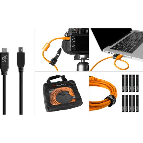 Tether Tools Starter Tethering Kit with USB 2.0 Type-C to Mini-B 5-Pin Cable (15', Orange) BTKC2415-ORG