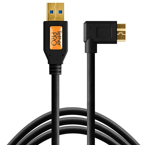 Tether Tools USB 3.0 Type-A Male to Micro-USB 3.0 Right-Angle Male Cable (15ft, Black) CU61RT15-BLK