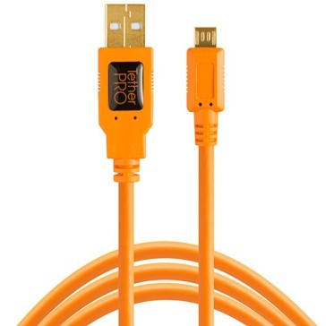 Tether Tools TetherPro USB 2.0 A Male to Micro-B 5-Pin Cable (15', Orange) CU5430-ORG
