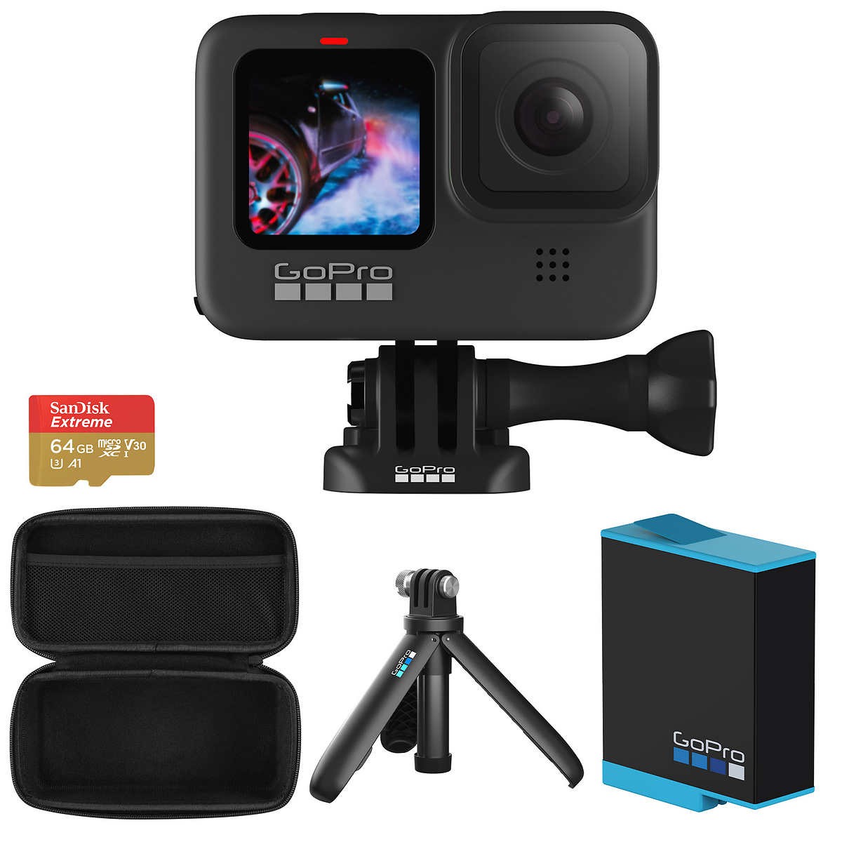 GoPro HERO 9 Special Holiday Bundle [2022 Edition]- Waterproof Action Camera, X2 Battery, 64GB Memory Card & Shorty, HERO9