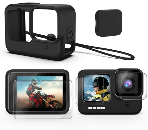 Gopro Safety Protection Kit - Tempered Glass + Lanyard + Sleeve + Cap for Hero 9 / Hero 10